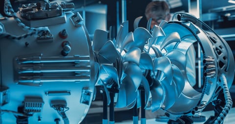 Advanced Futuristic Turbine Engine with Multiple Fans, Wires, Connectors.