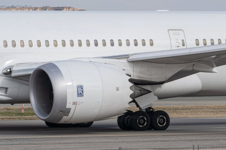Boeing 787 Dreamliner Rolls Royce engine in Madrid International Airport