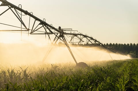 Agricultural pivot irrigation system on a field