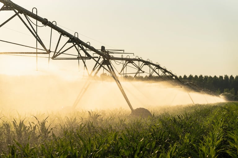 Agricultural pivot irrigation system on a field